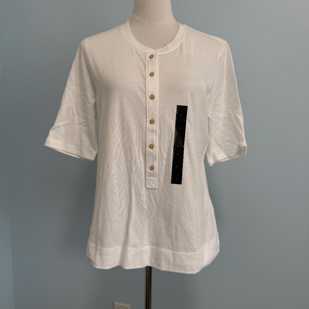 Banana Republic‎ Women’s Factory white Half button short sleeve Top  Size L